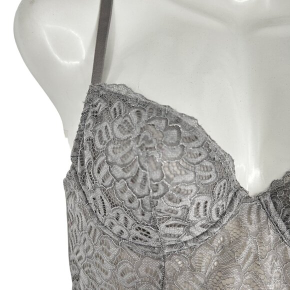 Cottagecore 34A Gray Lace Perfect Long Line Camisole Bra Top Underwire Bustier - Picture 2 of 13